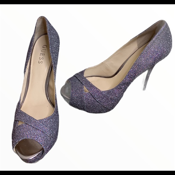 GUESS Isila Peep Toe Platform Pumps Purple Glitter Size 8 - Picture 8 of 16
